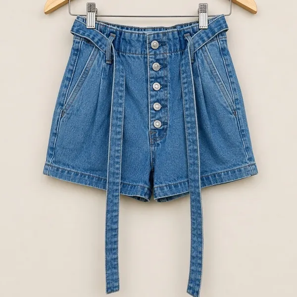 Abercrombie & Fitch Paperbag Denim Shorts Women 24 00 High Rise‎ Y2K Belted - Image 2