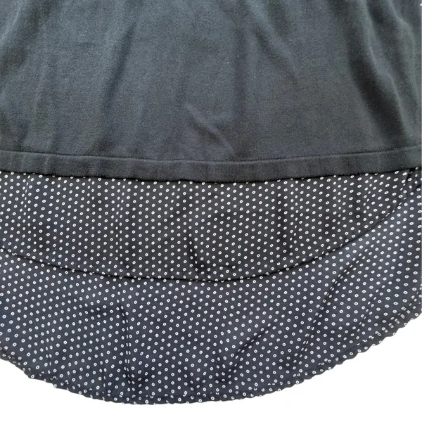 Loft Ann Taylor Mixed Media Polka Dot Sweater Black Womens Medium High Low Top - Image 4
