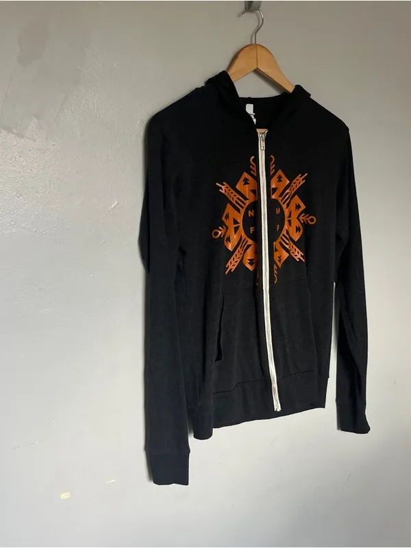 Black Graphic Zip Hoodie Medium Dreamcatcher Design Tribal Medium - Image 2
