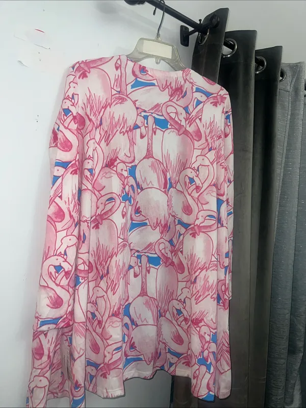 New Lularoe Pink Blue Flamingo Print Open Front Cardigan Medium - Image 6