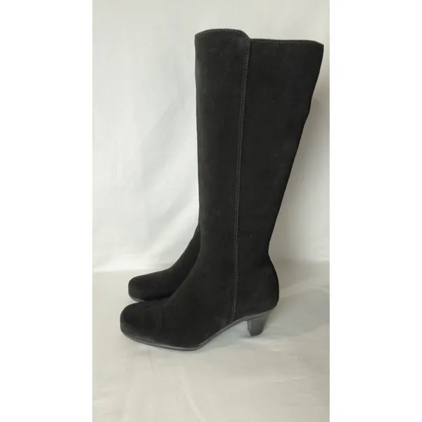 La Canadienne Black Suede Tall Knee High Heeled Boots Women's Size 6 M - Image 2