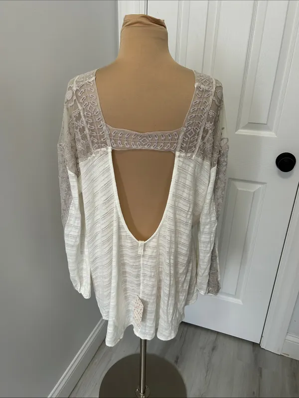 Free People Valley City Ivory Mesh Burnout Surplice Top - Image 5