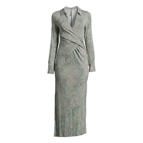 Free People Shayla Floral‎ Long Sleeve Wrap Midi Dress Size S - Mint Combo - NWT - Image 14