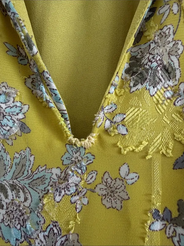 Alexis Auja Floral Print Crepe Midi Dress Lime Green Yellow Ruffle Size Small - Image 6