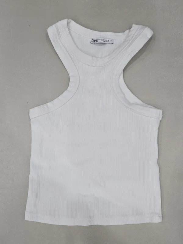 Zara White Ribbed Tank Top Size S - Image 3