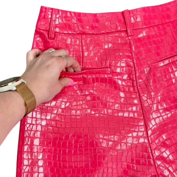 7 For All Mankind Hot Pink Vegan Leather Crocodile Crop Top Shorts Set M NEW Tag - Image 10