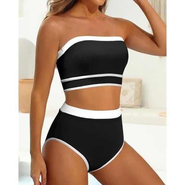 Yonique Bandeau Bikini Strapless Swimsuit Two Piece High Waisted MEDIUM - Image 5