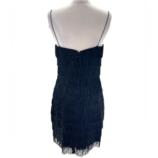 JS Collections Vintage fringe dress black‎ sz 8 flapper - Image 2