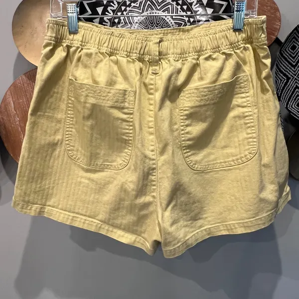 Madewell Women Yellow Herringbone Pull On Shorts High Rise Cotton Blend Size L - Image 2