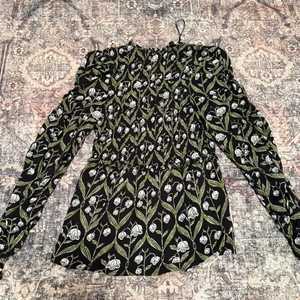 Anthropologie Ruched-Sleeve V-Neck Top S Romantic Floral Botanical‎ Cottagecore - Image 5
