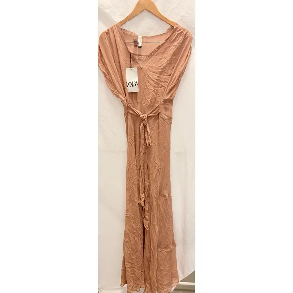 ZARA 2025‎ Collection | NEW Tan Lace Slip Midi Dress Medium Dainty Coquette Fem - Image 9