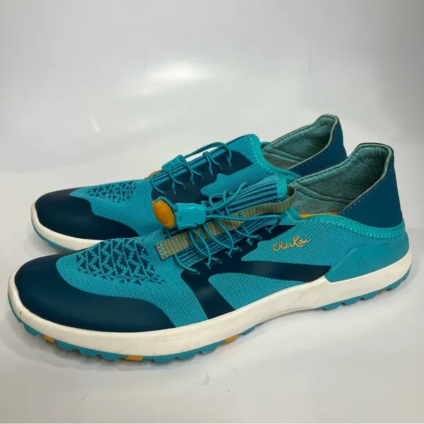 Olukai miki trainer sneakers teal casual women’s‎ size 8 bright slides - Image 2