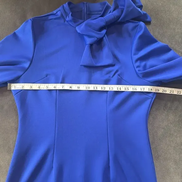Women’s Blue Long Sleeve Midi Pencil Dress with Bow Detail Size M NEW - Image 7