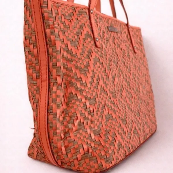 Kate Spade Coral Woven Tote Bag – Large Summer Shoulder Bag - Image 2