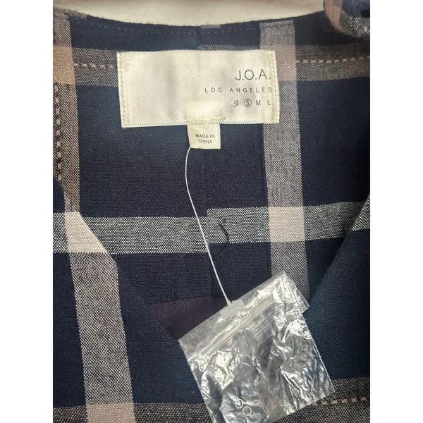 Revolve J.O.A. Tie Shoulder Plaid Mini Dress Navy Blue Preppy casual retail $95 - Image 6