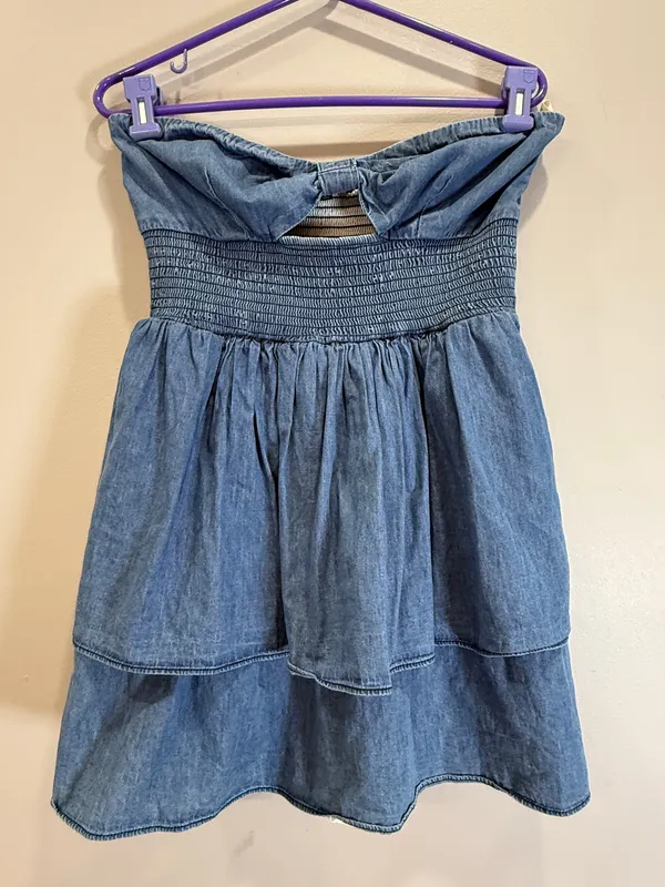 Shore Women’s Chambray Strapless Dress Size Large - Image 4