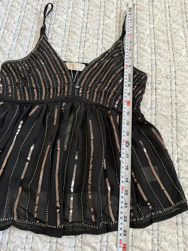 NWT LIC Lizette Collection Black Sequin Beaded Peplum Cami Tank Top S Party Glam - Image 5