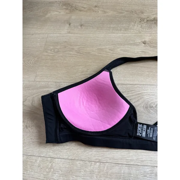 EUC Victoria Secret Pink ULTIMATE push cup zip front black sports strapy size M - Image 10