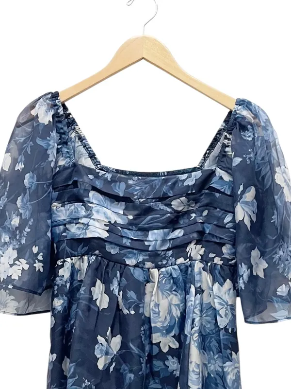 Abercrombie & Fitch Emerson Mini Dress Medium Blue Floral Organza Angel Sleeve - Image 7