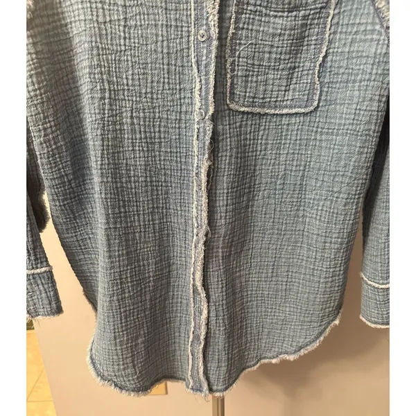 Aerie Women's Blue Gauze Button Down Long Sleeve Shirt Size XS - Image 3