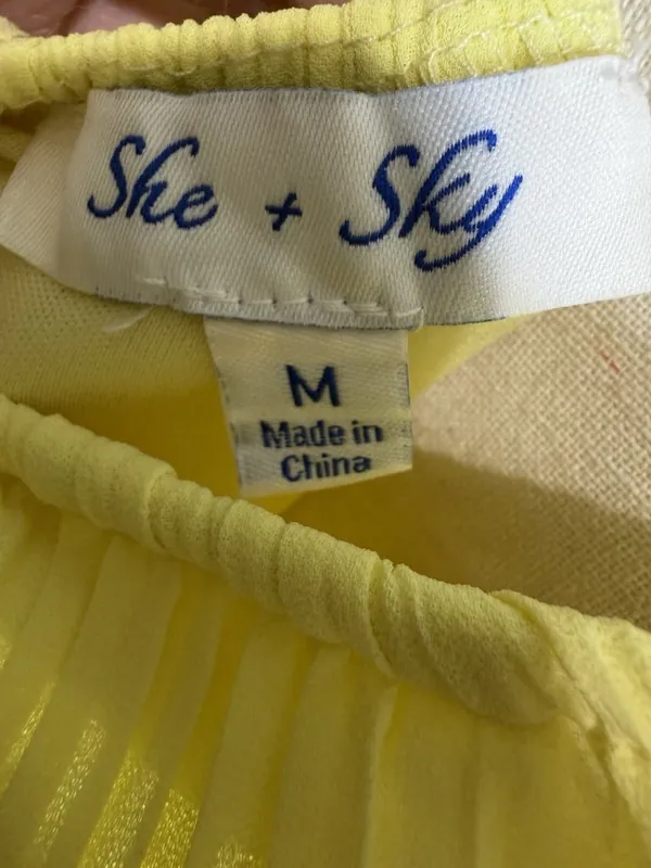 She + Sky Sz M Yellow Lined Chiffon Pleated Tiered Ruffle Midi Dress Sleeveless - Image 12