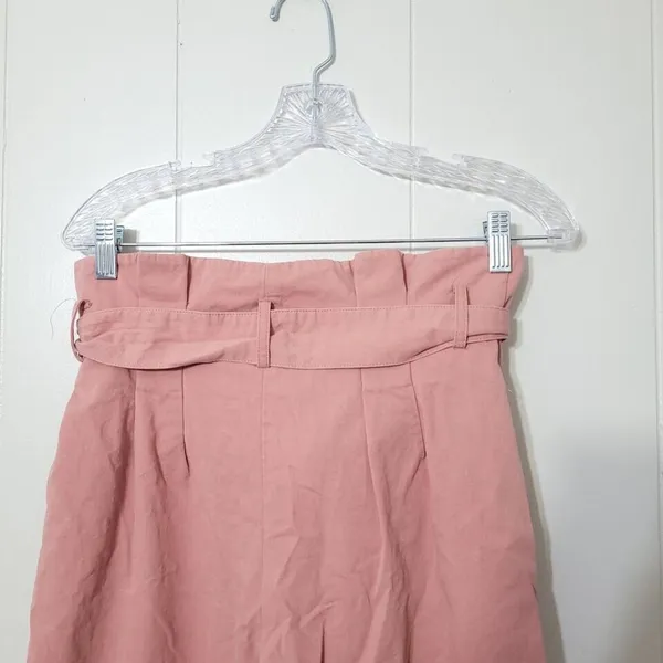 Zara Paperbag Wide Leg Pants Pink High Rise Belted Size M - Image 3