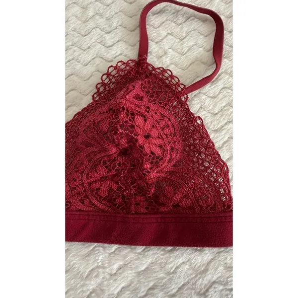 Victoria's Secret Burgundy Floral Lace Triangle Bralette Unlined Small S/P - Image 4