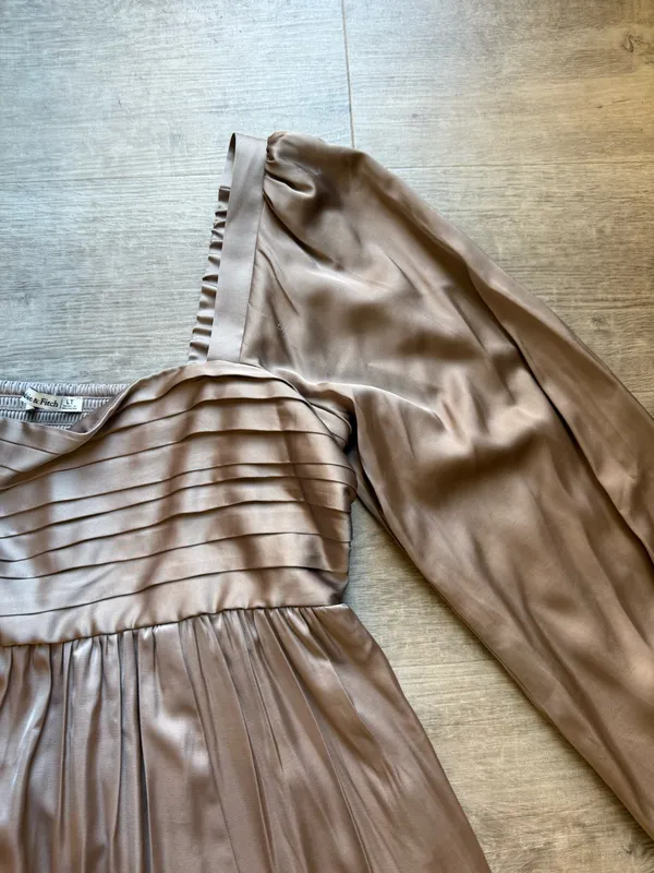Abercrombie & Fitch Emerson Long Sleeves Square Neck Satin Taupe Mini Dress LT - Image 5