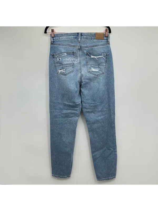 AE Curvy High-Rise Ripped Distressed Stretch Ankle Mom Jeans Size 4 / 27 - Image 4