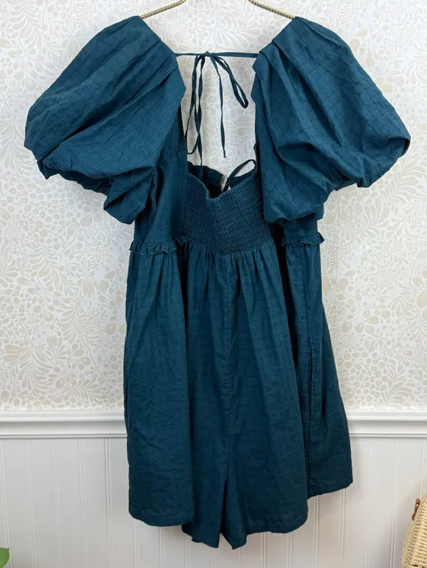 Pilcro by Anthropologie Teal Green Puff-Sleeve 3" Babydoll Romper - Size - XL - Image 7