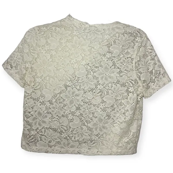 Zara White Floral Lace Short Sleeve Mesh Blouse Top Romantic Feminine‎ Sz Small - Image 4