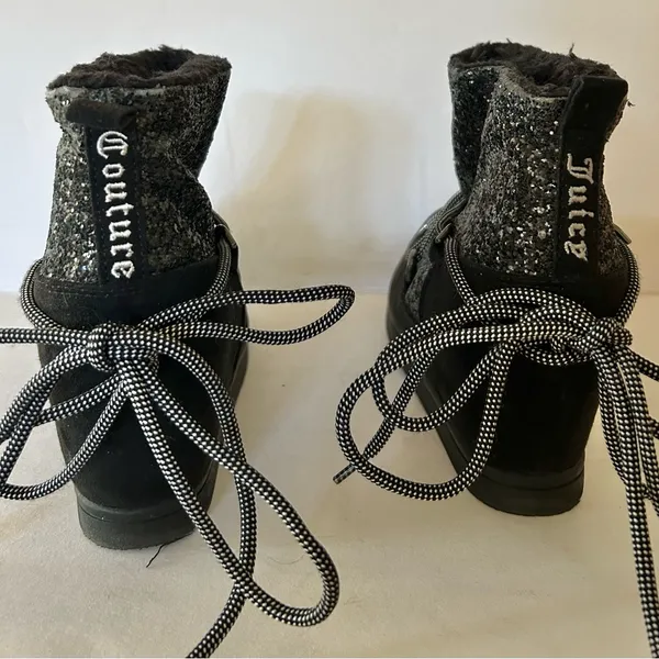 Juicy Couture MAREEN Wedge Booties Shoes Black Glitter Women’s Size 7M scuffed - Image 8