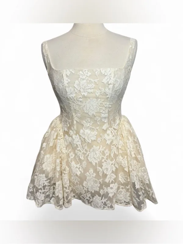 NWT MISS ROSIER Boutique Euphemia Cream White Floral Lace Mini Dress - Image 4