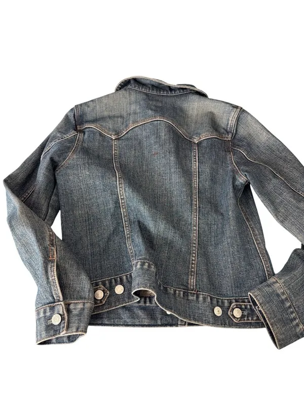 Gap Denim Jean Jacket Blue Stretch Silver Hardware Buttons Size Medium - Image 5