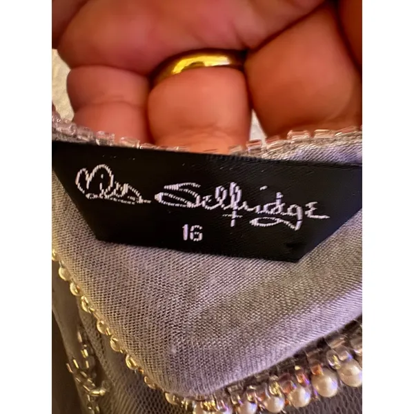 Miss Selfridge Grey Beaded Mesh Crop Cami Top Scalloped Sequin Festival Size 16 - Image 3