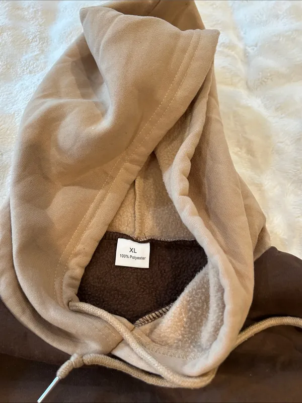 Brown & Tan Colorblock Hoodie with Graphic Glasses - Image 2