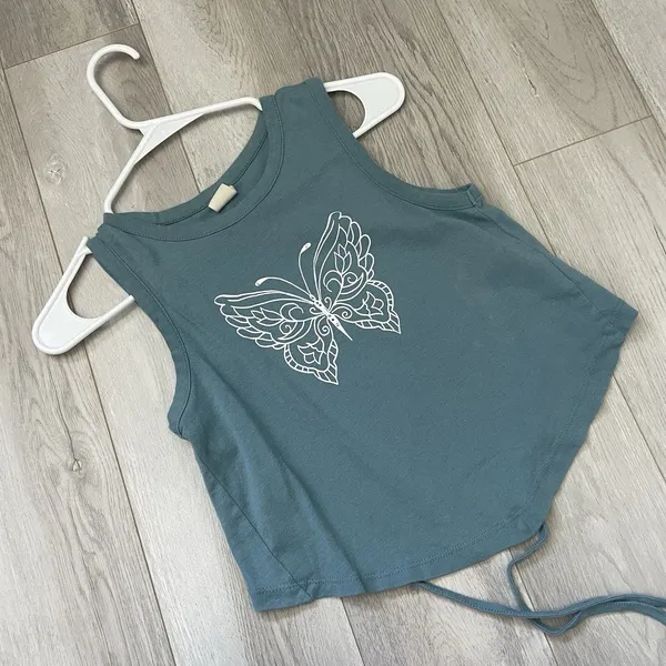 Urban Outfitters Tank Top organic butterfly tie-back crop womens Blue (medium) - Image 3