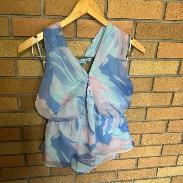 French Connection Dalla Verona Smocked Halter Top Pastel Women’s Size 10 NWOT - Image 4