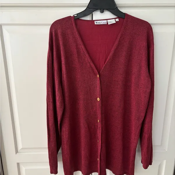 Mims Cole Womens Metallic Silk Red Lightweight Cardigan Sweater,‎ Size L - Image 3