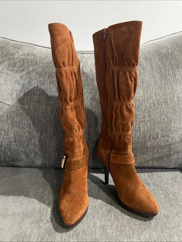 Michael Kors Cognac Suede Leather Knee-High Boots Size 8 - Image 4