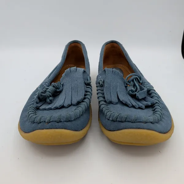 Fossil Womens Blue Suede Fringe Moccasin Loafers Size 8 FFW4016470 Gum‎ Sole - Image 3