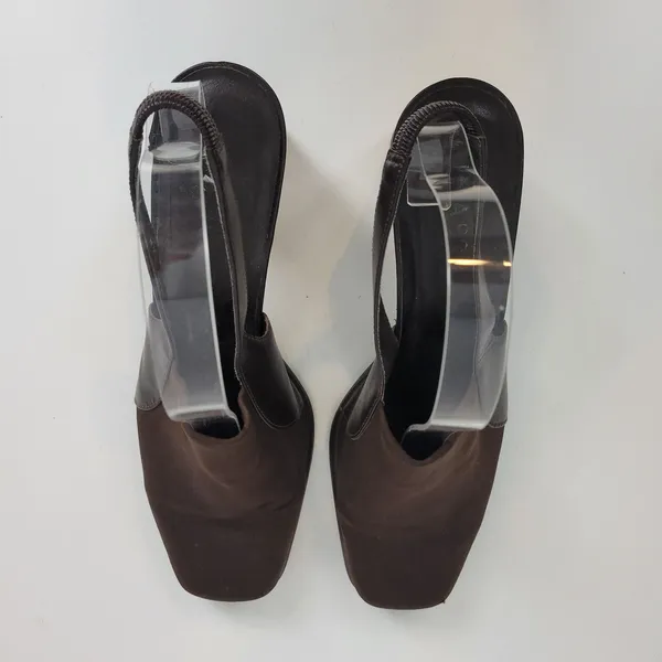 Bass Womens‎ Shoes Size 8.5 Brown Y2K Block Heel Sling Back Closed Square Toe - Image 3