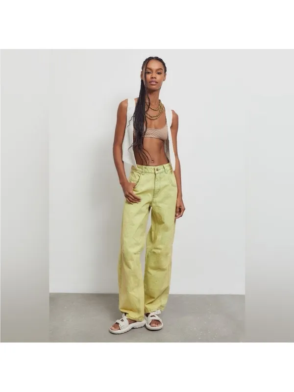 Urban Outfitters BDG Women's Green and Yellow Wide Leg Barrel Jeans Sz 24 - Image 3