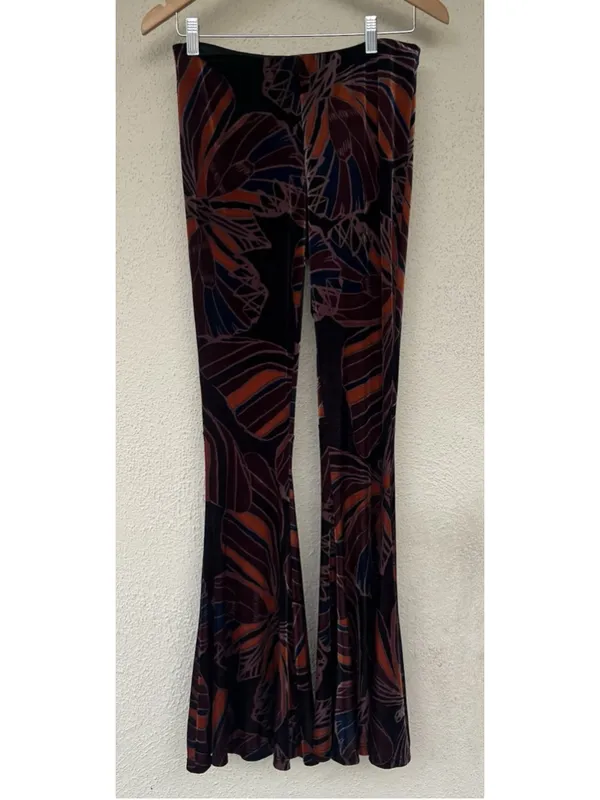 Free People Float Away Velvet Crush Flare Pants Size Small Boho Tropical Retro - Image 2