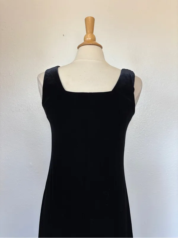 Rhapsody Vintage 90s Classic Black Velvet Sleeveless Maxi Dress - Image 5