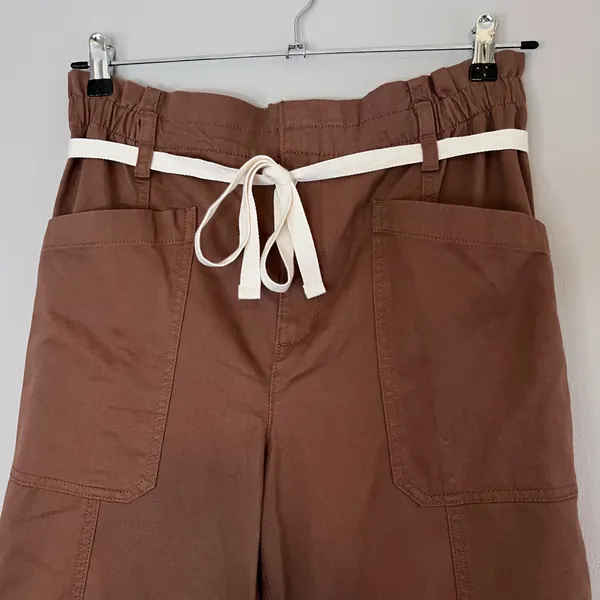 LOFT Paperbag Utility High Rise Straight Leg Cotton Twill Belted Pants Brown - Image 4