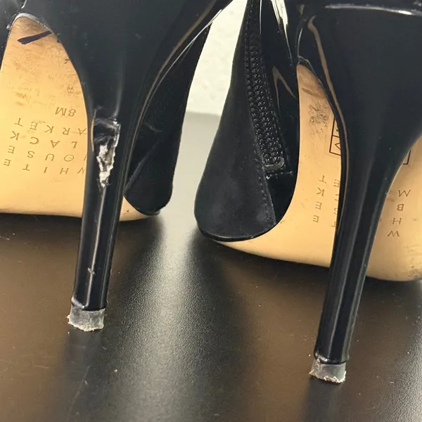 WHBM Pointed Toe Black‎ Suede Patent Leather Ankle Booties Mix Media Size 8 - Image 8