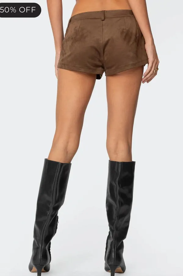 Edikted Studded Faux Suede Micro Shorts - Image 2