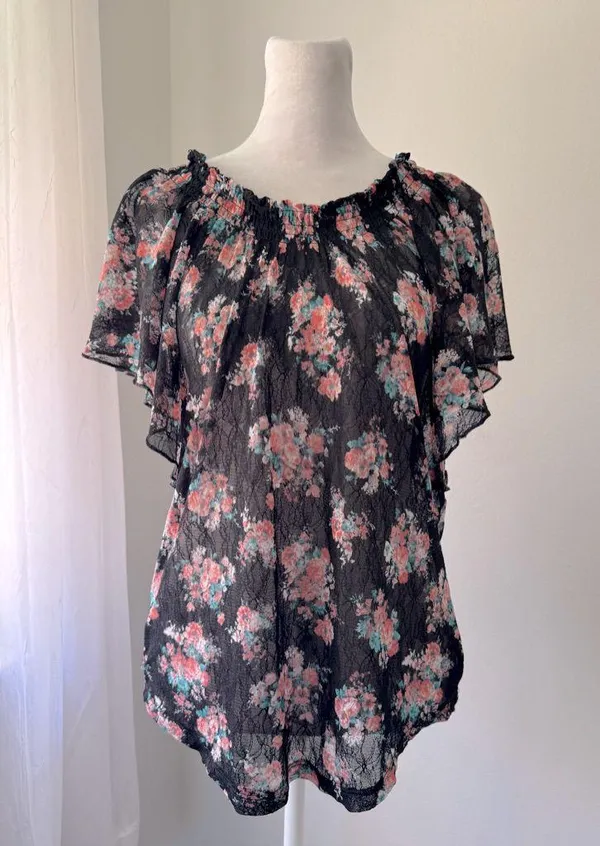 No Boundaries Sheer Black Floral Print Blouse - Image 2