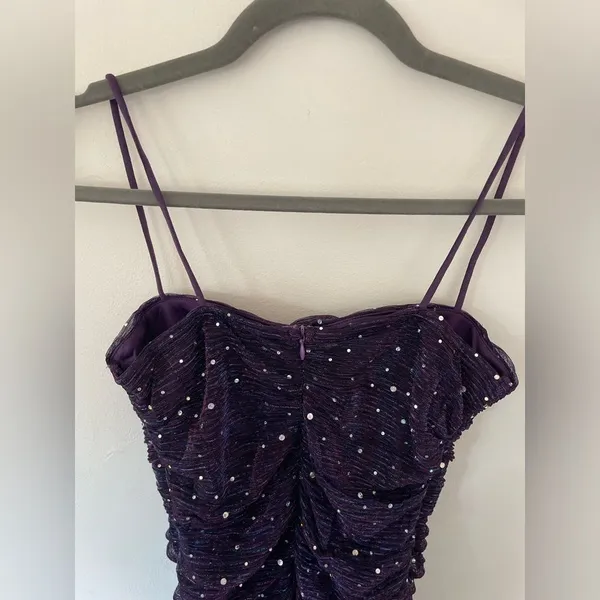 Lulus Flirty Vibes Purple Multi Sparkly Ruched Bodycon Mini Dress NEW size M - Image 6